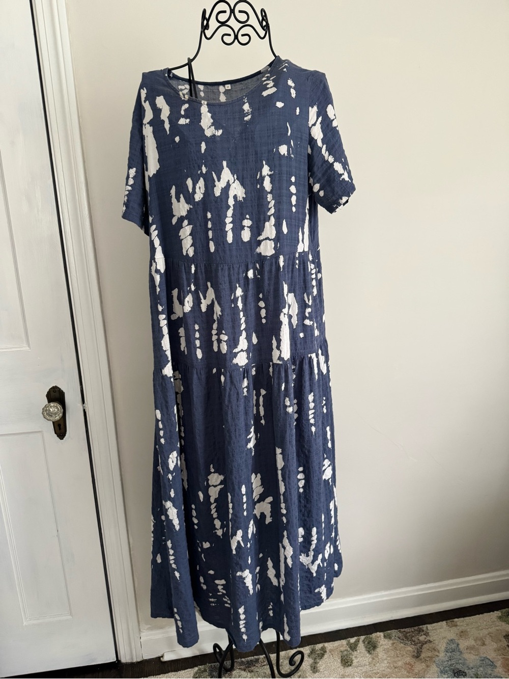 Women's Flowy Blur Tie-Dye Short Sleeve Tiered Dress